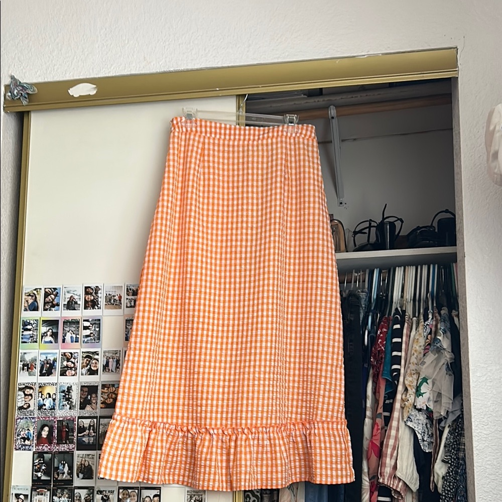 SHEIN Orange and White Ruffled A-Line Maxi Skirt